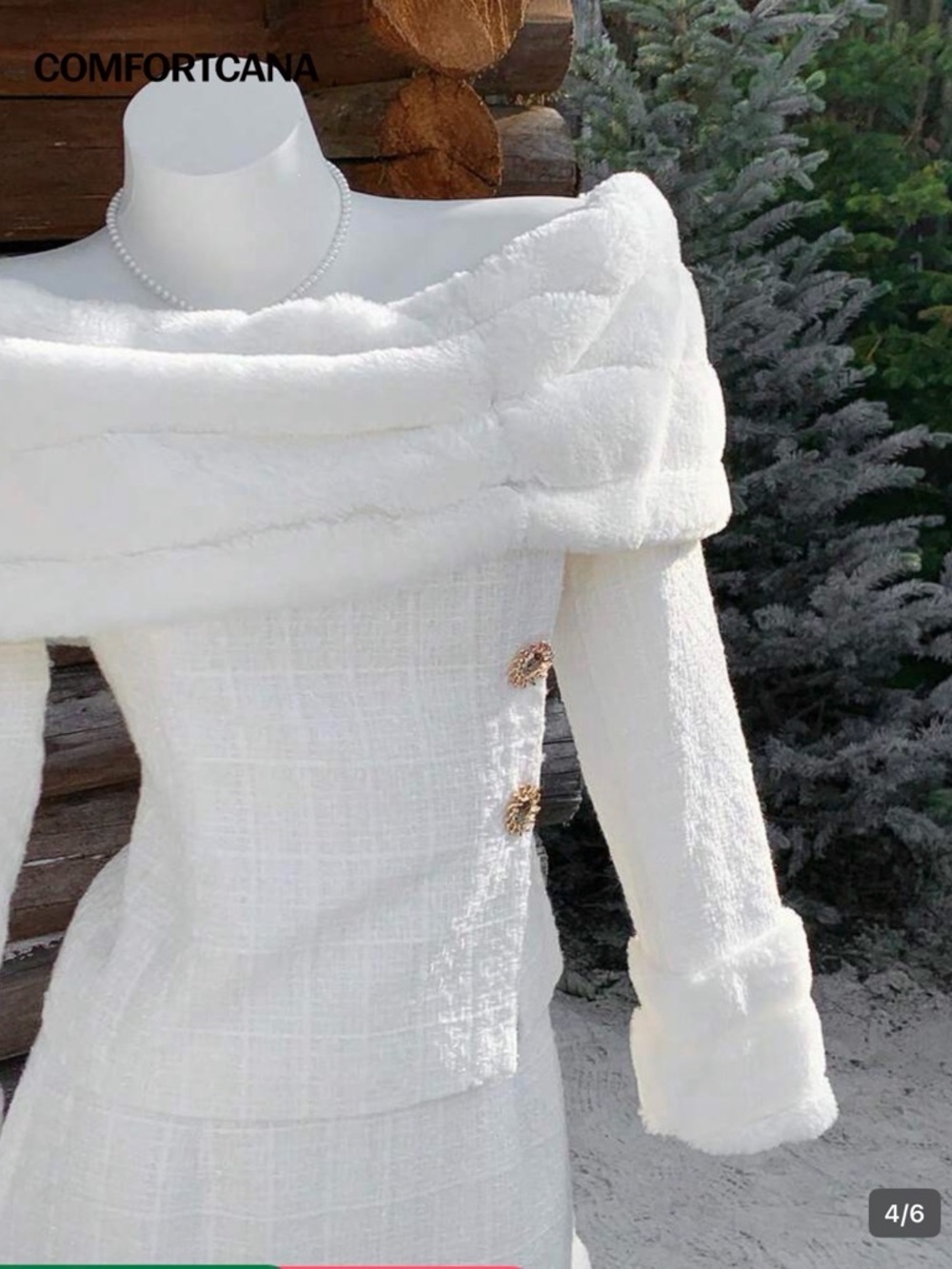 White Faux-Fur Trim Tweed Mini Skirt and matching top - Picture 4 of 6